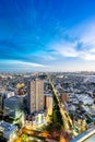 Panoramic modern city skyline bird eye aerial view under dramatic sunset glow in Tokyo, Japan Royalty Free Stock Photo