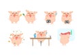 Business cute pig characters, animal cartoon working concept, richness and investment, mascot collection vector illustration