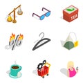 Business dame icons set, isometric style