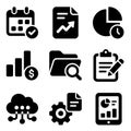 Business data analysis and project management solid glyph icons Royalty Free Stock Photo
