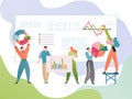 Business data analysis vector illustration. People cartoon characters analyse statistic information. Analytical research