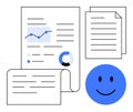 Business Data Analysis Visualization with Documents and Smile Icon for Positive Feedback Royalty Free Stock Photo