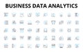 Business data analytics linear icons set. Insights, Metrics, Visualization, Dashboards, Optimization, Data, Analytics