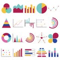 Business data graphs. Financial and marketing charts. Market elements dot bar pie charts diagrams and graphs. Business