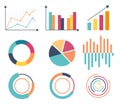 Business data market elements dot bar pie charts diagrams and graphs flat icons set isolated vector illustration Royalty Free Stock Photo