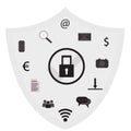 Business data protection technology and cloud network security, icons set vector.