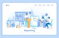 Business data reporting, consulting, analytics, credit report, accounting. Man makes a report in front of a team.