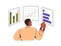 Business data and statistics analysis concept. Company performance information with diagrams. Businessman analyzing