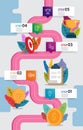 business data visualization horizonta steps timeline infographic element report layout template background with business line icon