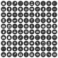 100 business day icons set black circle Royalty Free Stock Photo