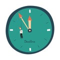 Business deadline vector concept with businessman hanging on clock face. Symbol of time management, project planning. Eps10 vector Royalty Free Stock Photo