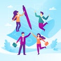 Business deal, teamwork concept. Signed document with business people in a flat design. Vector illustration Royalty Free Stock Photo