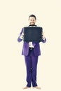 Business dealer concept. Man in suit or businessman with smiling face hold briefcase