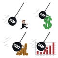 Business Debt Wrecking Ball Collection Color Illustration