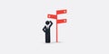 Business Decision Design Concept - Businessman Standing in Front of a Road Sign Royalty Free Stock Photo