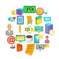 Business department icons set, cartoon style Royalty Free Stock Photo