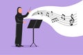Business design drawing Arab woman conductor. Female musician perform on stage directing symphony orchestra. Classical music