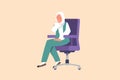 Business design drawing depressed Arab businesswoman sitting on chair thinking about finding money for paying bills during crisis