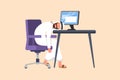 Business design drawing depressed Arabian businessman sitting with head on computer desk. Exhausted manager in office. Frustrated