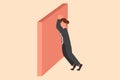 Business design drawing depressed young businesswoman wailing on the wall losing job. Office worker crying sad lost her