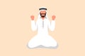 Business design drawing happy Arabian businessman kneeling with yes gesture. Manager celebrating success of increasing company Royalty Free Stock Photo