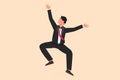 Business design drawing happy businessman jump with both hands raised. Salesman celebrates salary increase and benefits from