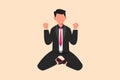 Business design drawing happy businessman kneeling with both hands and yes gesture. Manager celebrating success of increasing