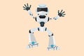 Business design drawing happy robot jump with both hands raised. Future robotic technology development. Artificial intelligence