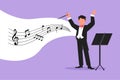 Business design drawing man music orchestra conductor. Male musician in tuxedo suit with arm gestures. Expressive conductor