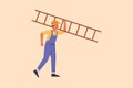 Business design drawing repairman with ladder. Handyman working on call. Carpenter handle activity on renovation home. Hard labor