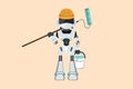 Business design drawing robot painter standing with bucket and paint roller. Robot worker working on apartment or home renovation