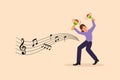 Business design drawing woman street band player mariachi plays maracas. Female performer with maracas musical instruments,