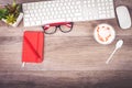 Business desk with dessert Royalty Free Stock Photo