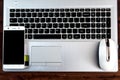 Business desk, set of modern computer devices Royalty Free Stock Photo
