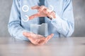 Business developer hand using board framework on virtual modern computer showing innovation Agile software development lean