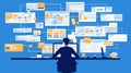 Business developer managing tasks with kanban board framework