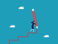 business development. businesswoman draws a ladder with a large pencil and walks up the stairs