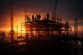 Business development Construction engineer, contractor, teamwork silhouette on industrial site