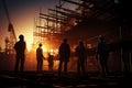 Business development Construction engineer, contractor, teamwork silhouette on industrial site