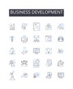 Business development line icons collection. Marketing strategy, Product management, Human resources, Sales technique