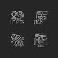 Business development and support chalk white icons set on black background Royalty Free Stock Photo