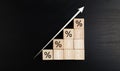 Business development to success and growing growth concept. Wooden blocks with percentage sign and arrow up, represent in meanings