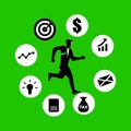 Business dilemma, Businessman run in the rotating business icons Royalty Free Stock Photo