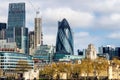 Business district with famous skyscrapers and landmarks at golden hour, London, UK Royalty Free Stock Photo