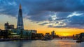 Business district with famous skyscrapers and landmarks at golden hour, London, UK Royalty Free Stock Photo