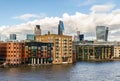 Business district with famous skyscrapers and landmarks at golden hour, London, UK Royalty Free Stock Photo