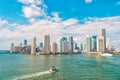 Business district Miami. Richness concept. Architecturally impressive high rise towers. Skyscrapers and harbor. Must see Royalty Free Stock Photo