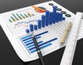 Business document graph and stationary tool background
