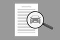 Business document and magnifier with car icon Royalty Free Stock Photo