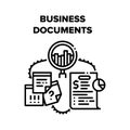 Business Documents And Chart Vector Black Illustrations